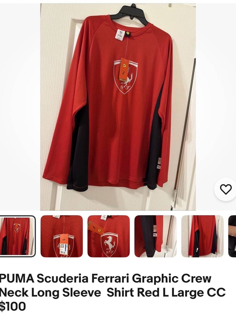 Puma Red and Black Scuderia Ferrari Long Sleeve Crew Shirt
